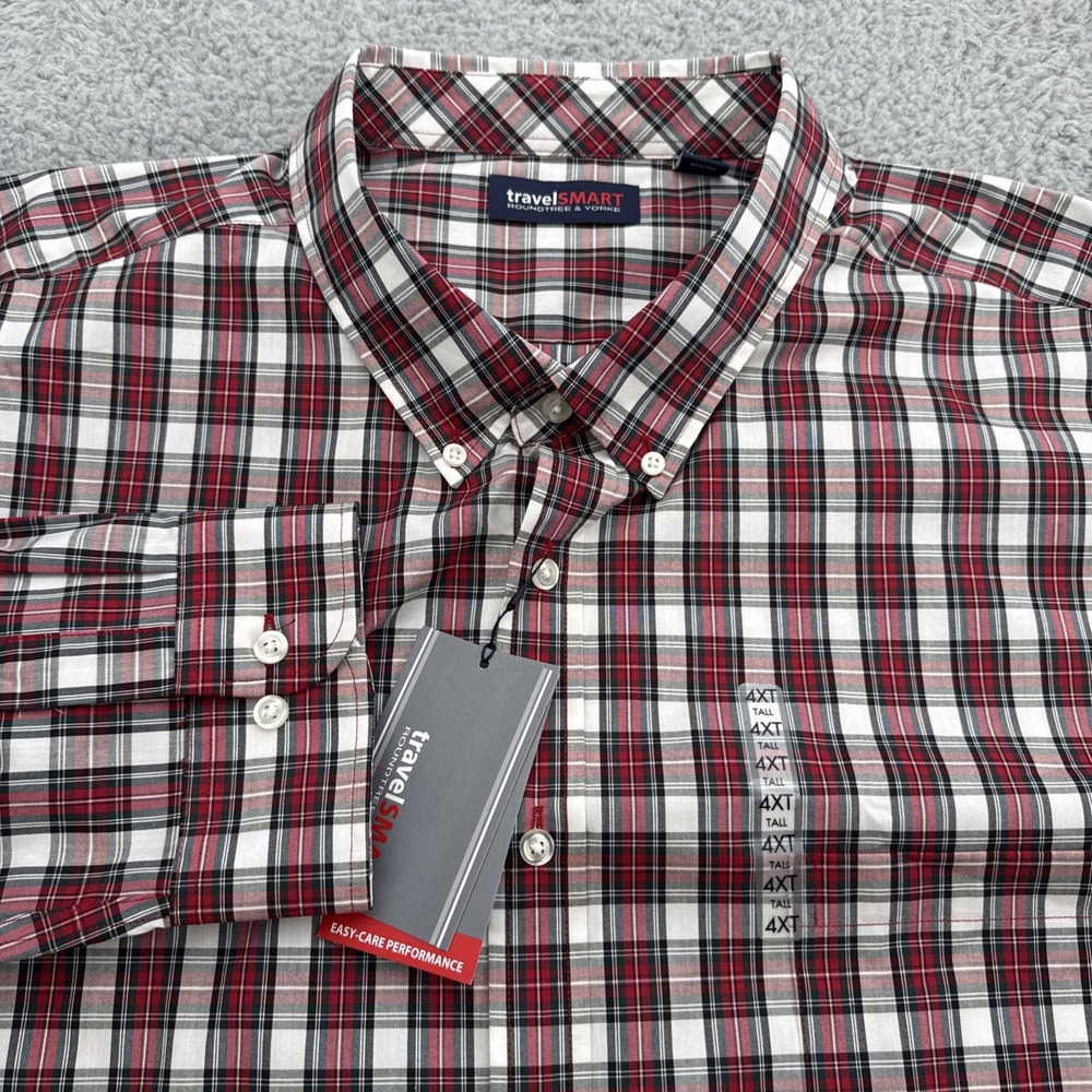 TravelSmart Dress Casual Shirt Mens XXXXL Tall 4XT L/S Plaid Roundtree & Yorke
